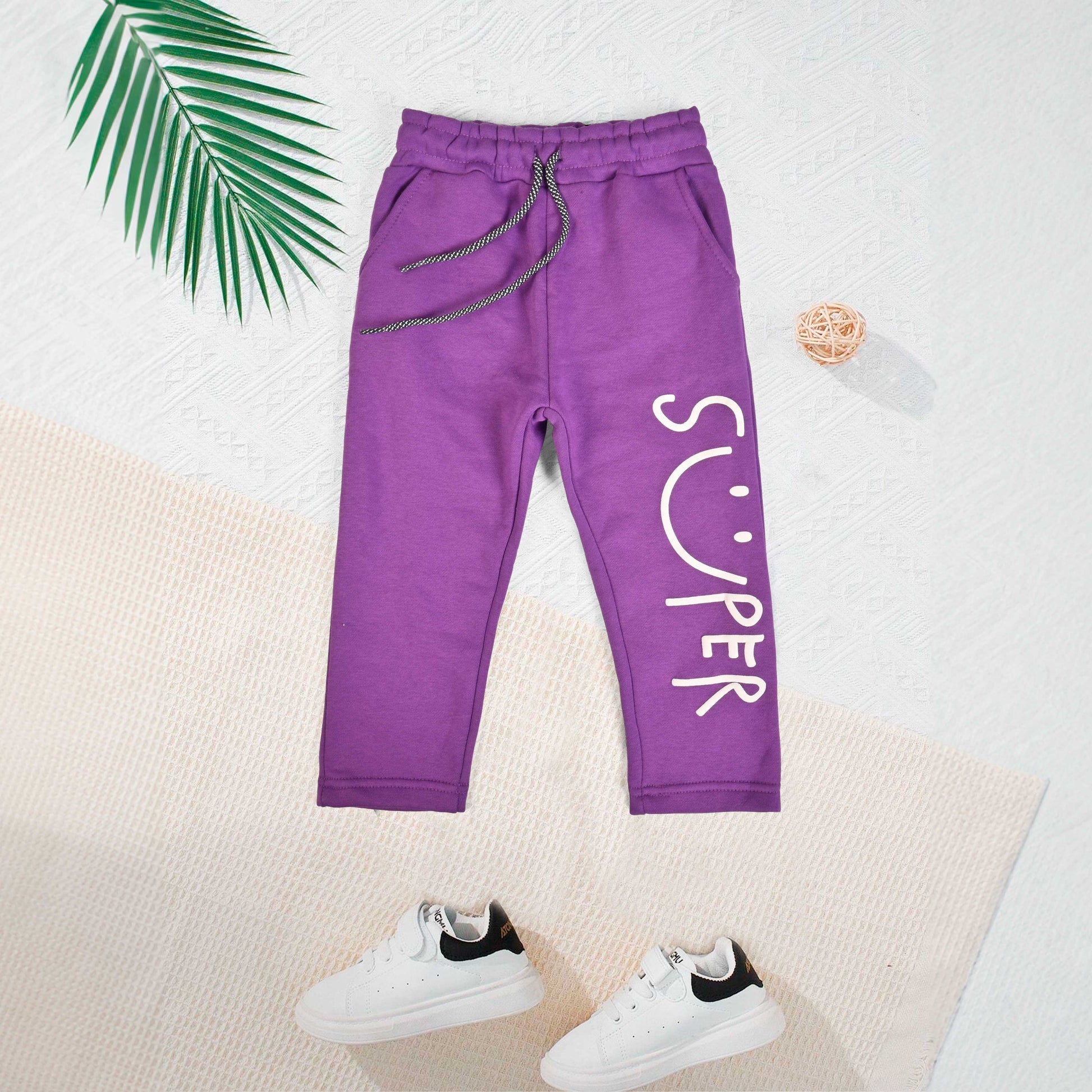 Max 21 Boy's Super Emoji Printed Fleece Trousers Boy's Sweat Pants SZK Purple 3-4 Years 