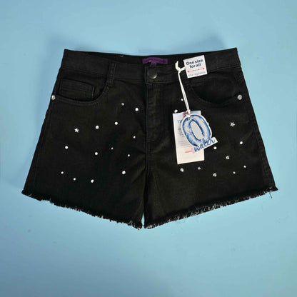 Original Marines Girl's Star Embellished Denim Shorts Girl's Shorts Minhas Garments Black 3-4 Years 