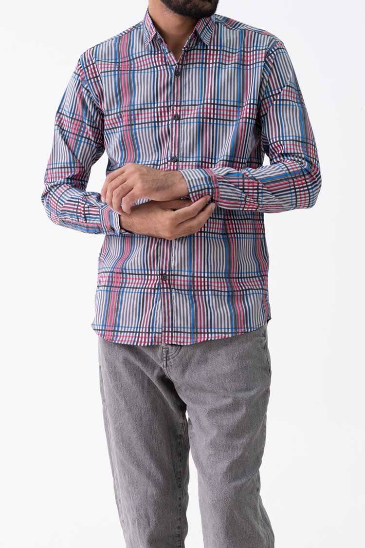 Scanners Elegant Men's Plaid Pattern Casual Shirt