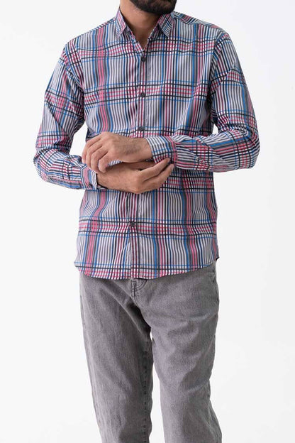 Scanners Elegant Men's Plaid Pattern Casual Shirt