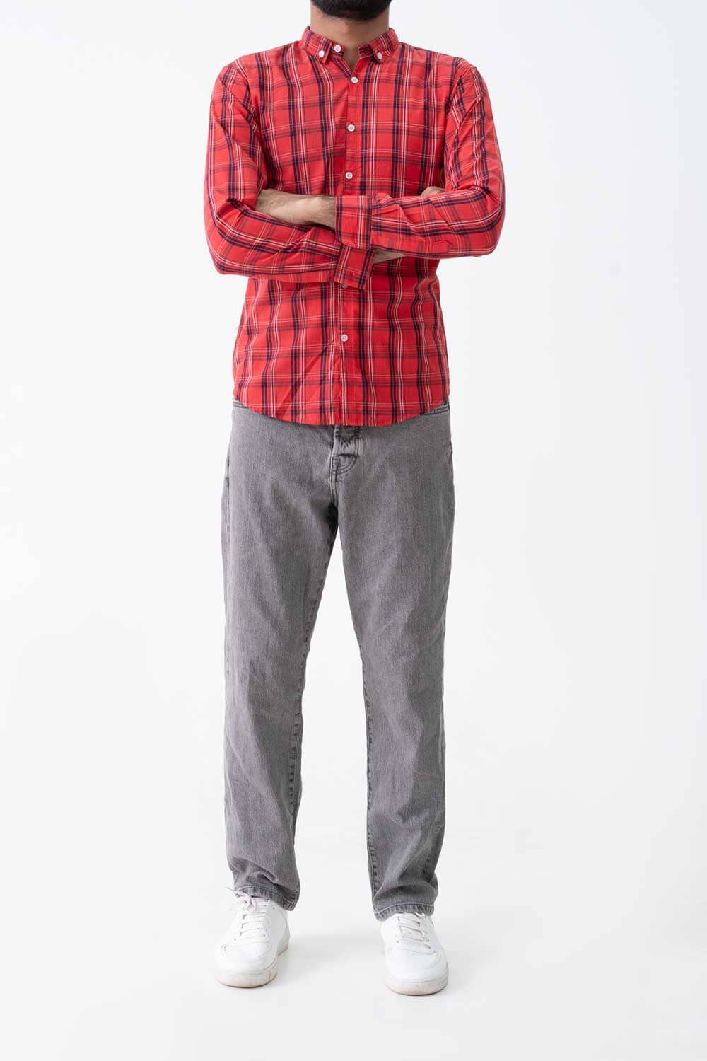 R2F Men's Plaid Button Down Casual Shirt