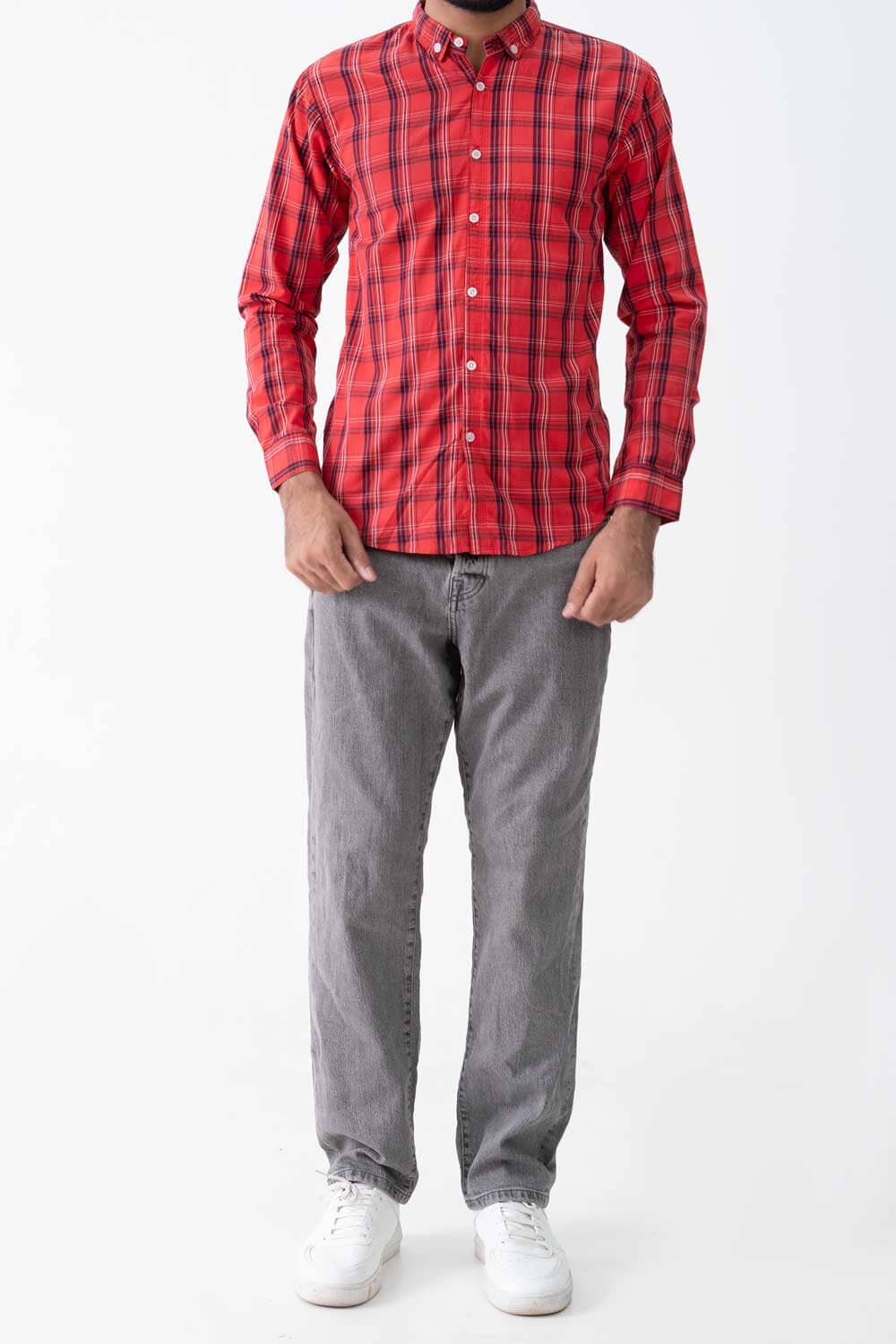 R2F Men's Plaid Button Down Casual Shirt