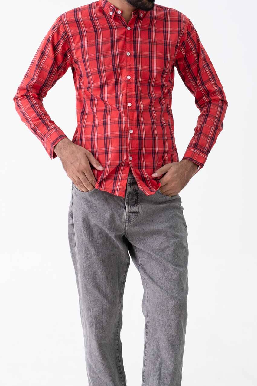 R2F Men's Plaid Button Down Casual Shirt