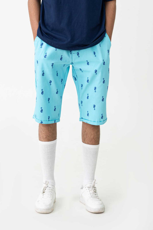 Men's Seahorse Printed Cotton Shorts