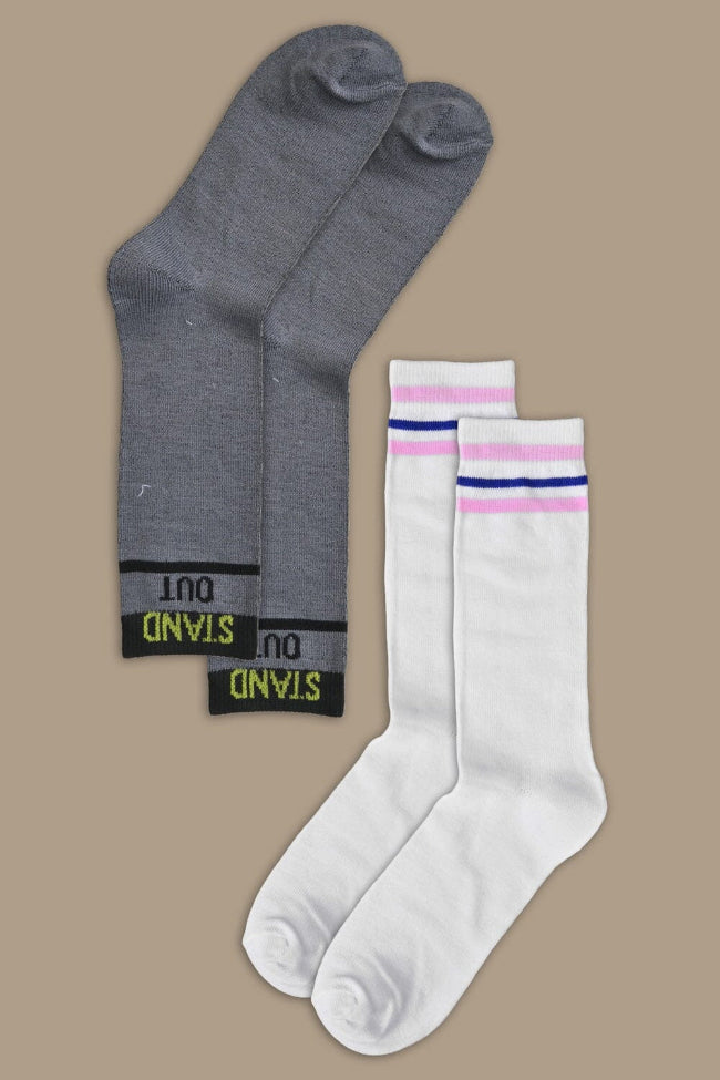 Men's Stand Out Embroidered Crew Socks - Pack Of 2 Pairs Socks RKI 