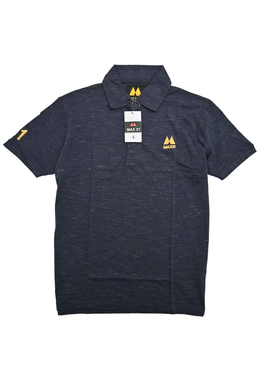 Max 21 Men's Logo Embroidered Short Sleeve Pique Polo Shirt Men's Polo Shirt SZK Navy Marl S 