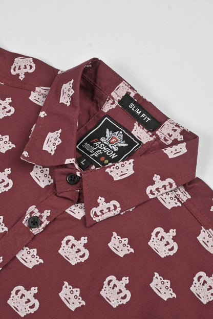 Fashion Men's Crown Printed Design Slim Fit Casual Shirt Men's Casual Shirt First Choice 
