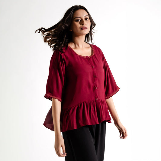 East West By Polo Republica Women's Top Women's Casual Top East West Maroon XS 