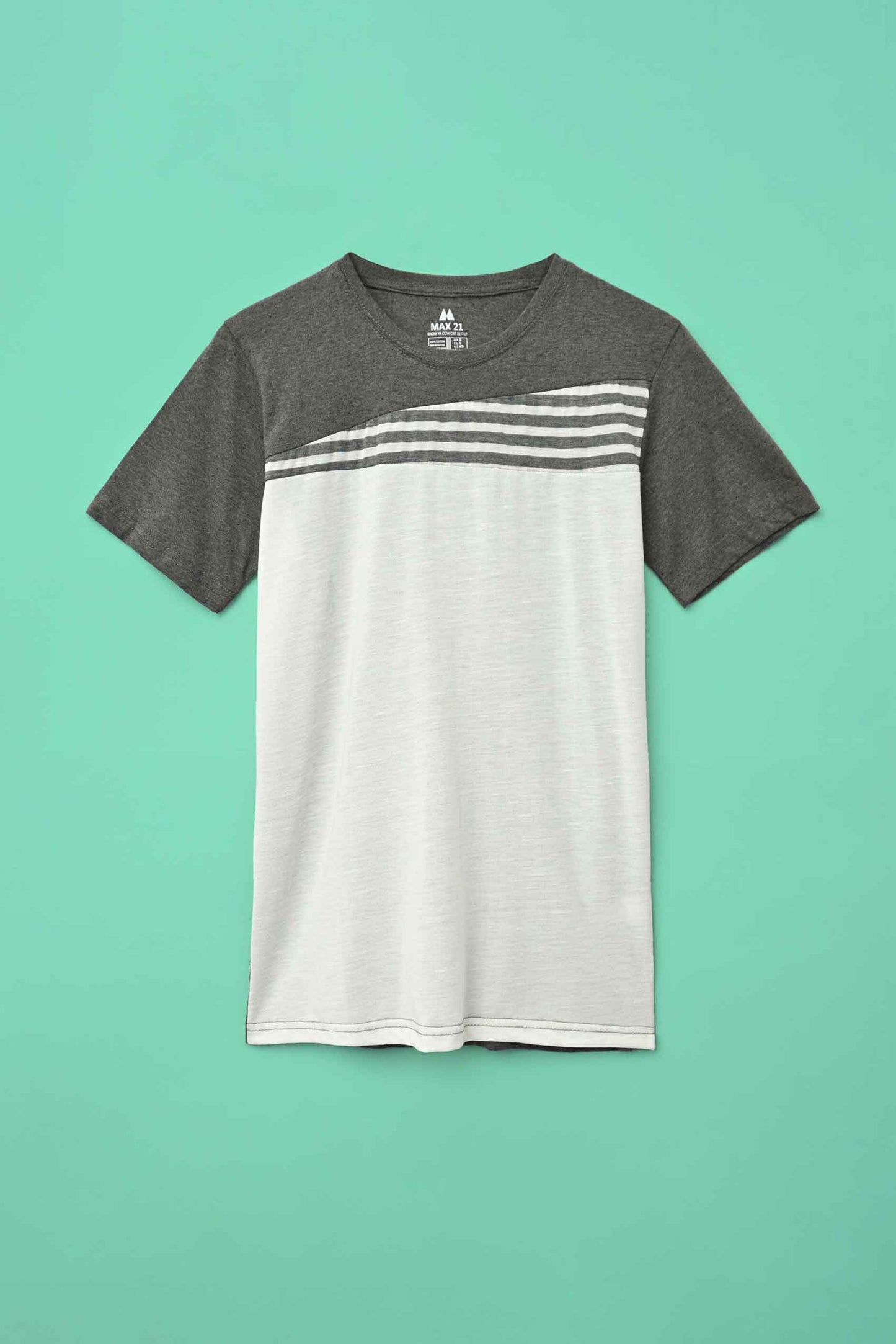 Max 21 Men's Cutt & Sew With Stripes Crew Neck Tee Shirt