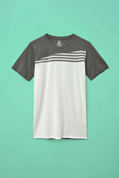 Max 21 Men's Cutt & Sew With Stripes Crew Neck Tee Shirt