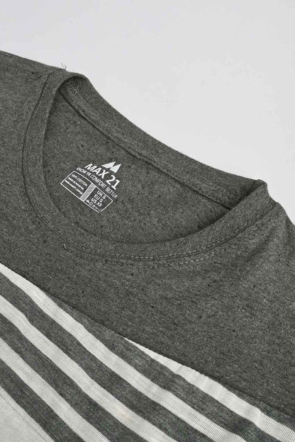 Max 21 Men's Cutt & Sew With Stripes Crew Neck Tee Shirt