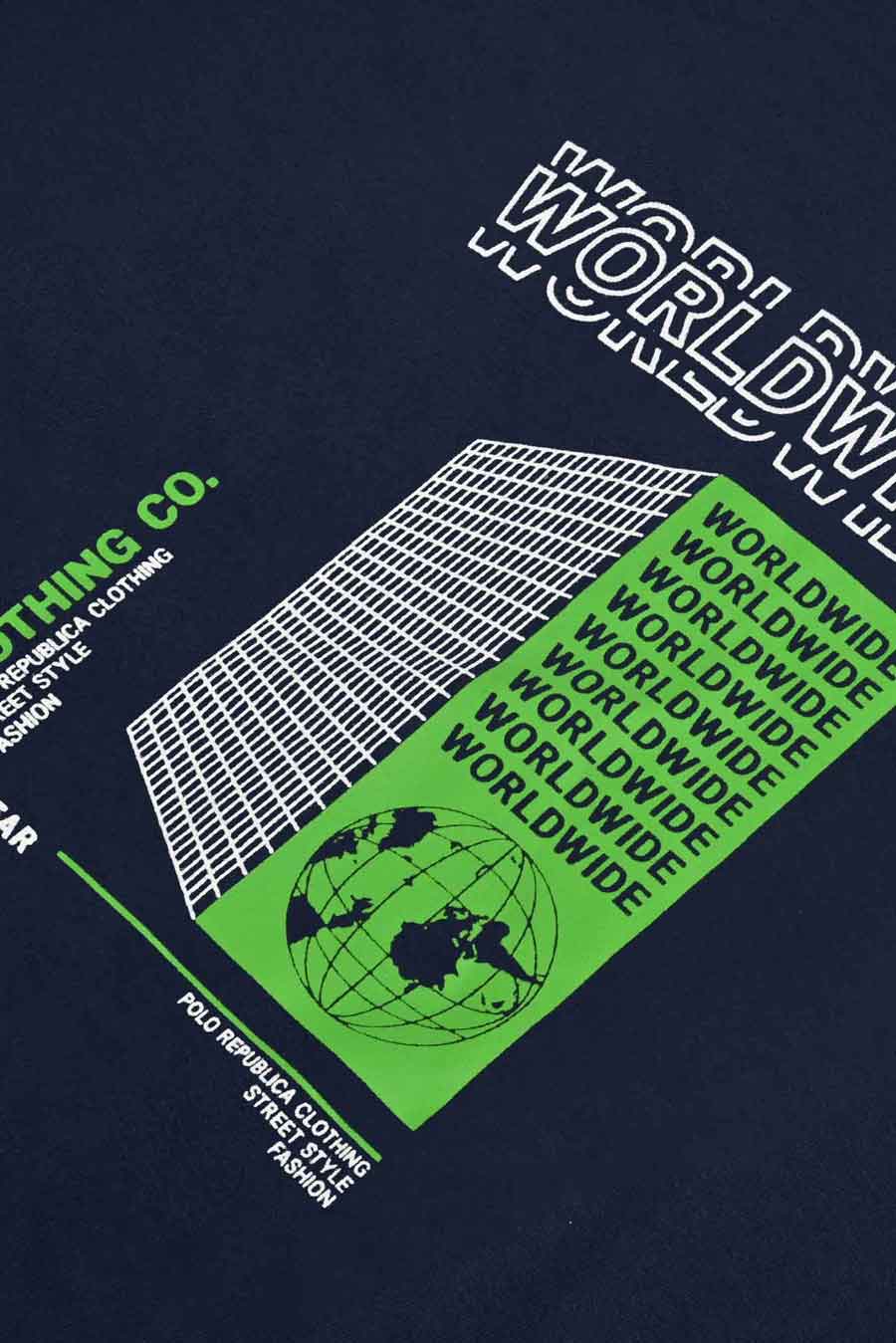 Polo Republica Men's World Wide Printed Crew Neck Tee Shirt