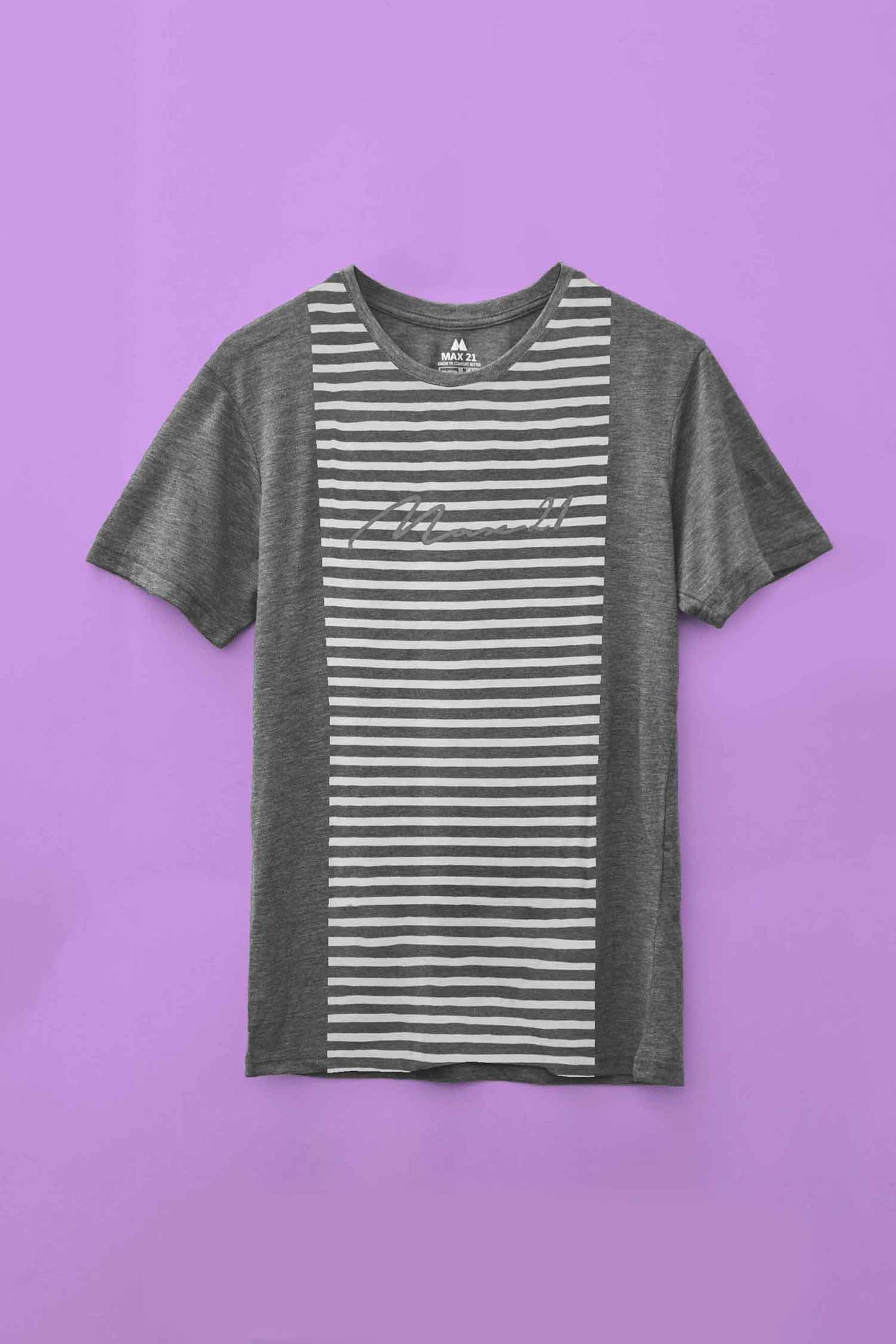 Max 21 Men's Logo Printed Stripes Style Short Sleeve Tee Shirt