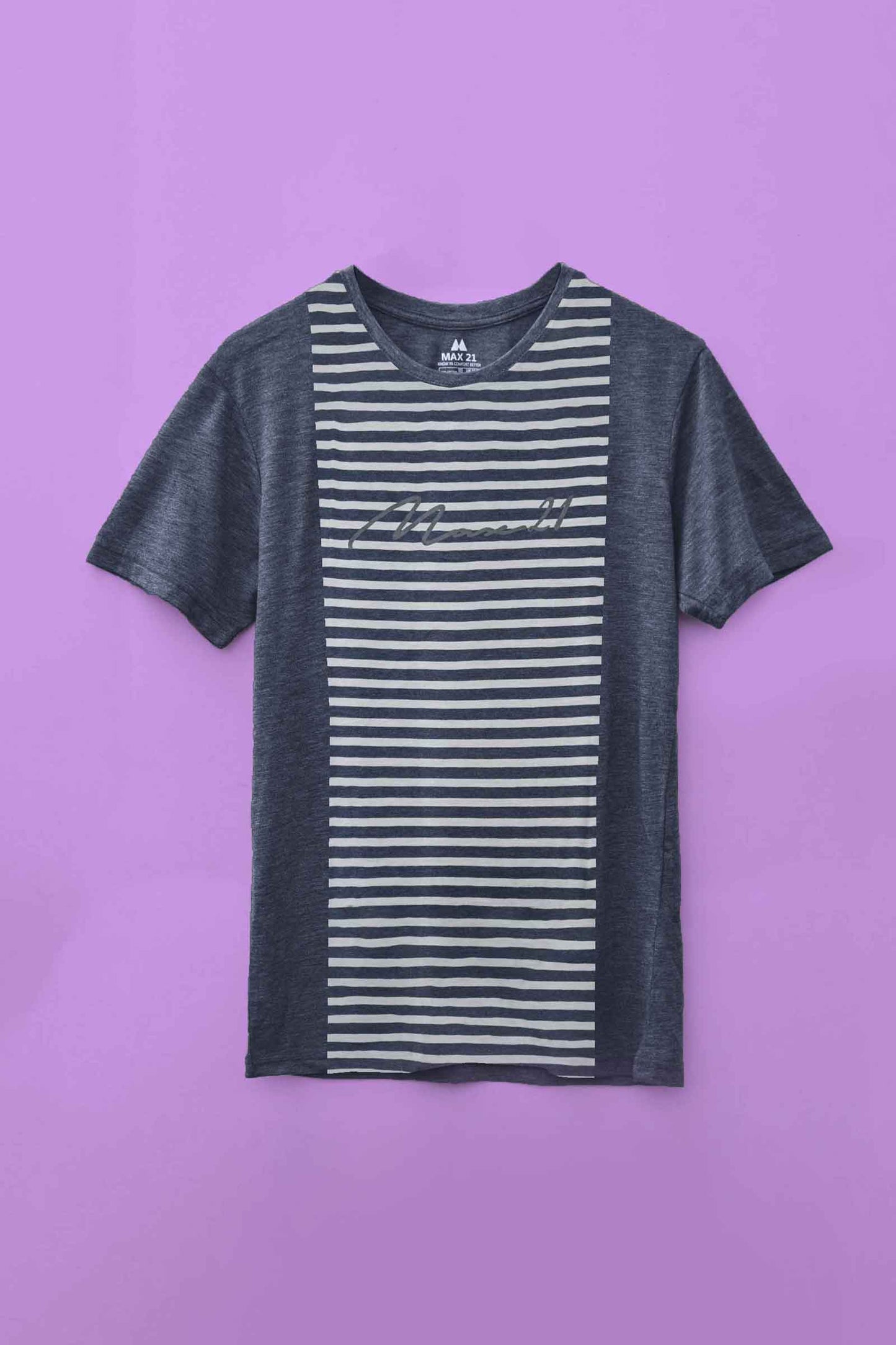 Max 21 Men's Logo Printed Stripes Style Short Sleeve Tee Shirt