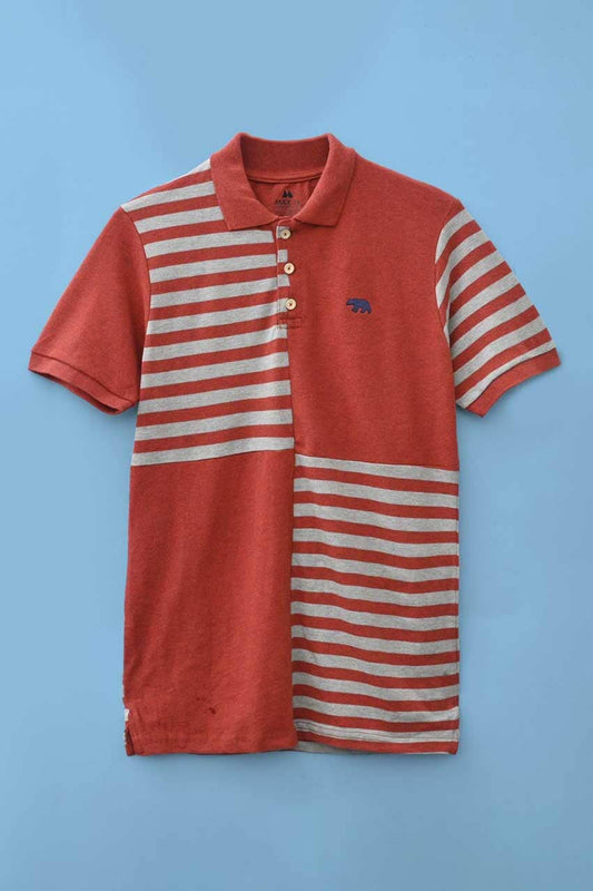 Max 21 Men's Bear Embroidered Stripe Style Polo Shirt