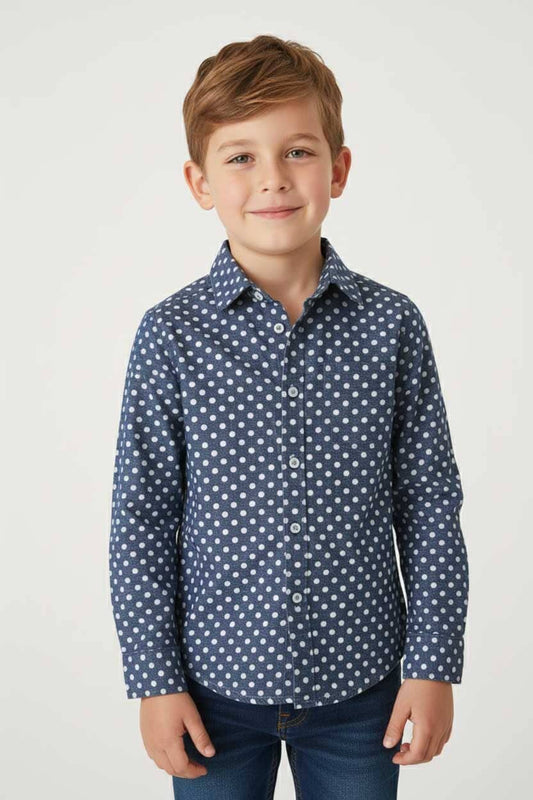 Styles Republic Boy's Polka Dots Denim Casual Shirt