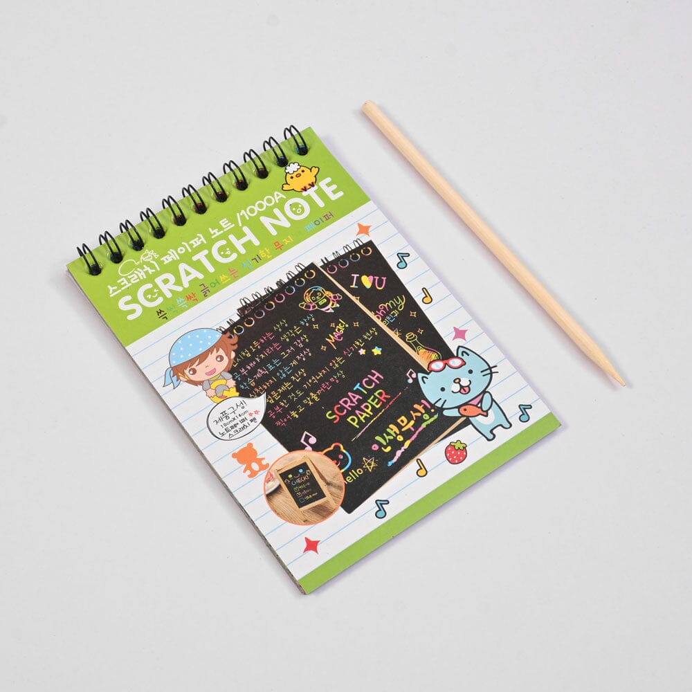 Kid's Mini Scratch Paper Note Book With Pencil Stick Book SRL Green 