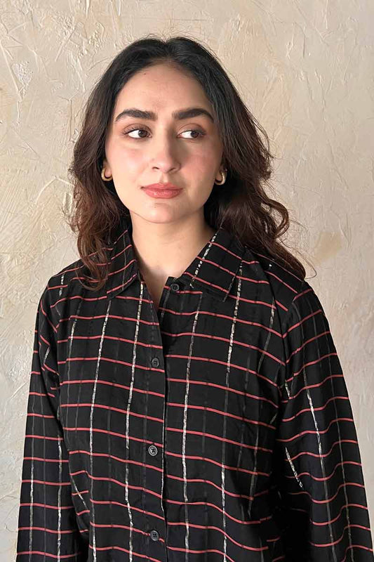 East West Women's Check Design Button Down Casual Shirt