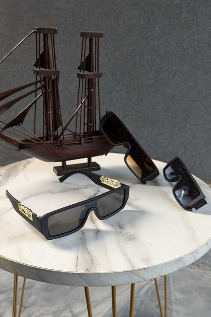 Unisex Gold Lion Rectangular Sunglasses