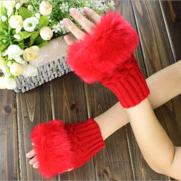 Women's Fingerless Fur Gloves Gloves RAM Red 