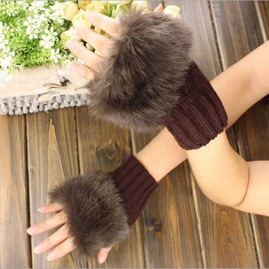 Women's Fingerless Fur Gloves Gloves RAM Chocolate 
