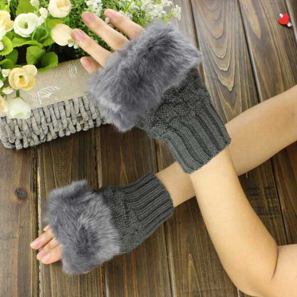 Women's Fingerless Fur Gloves Gloves RAM Graphite 
