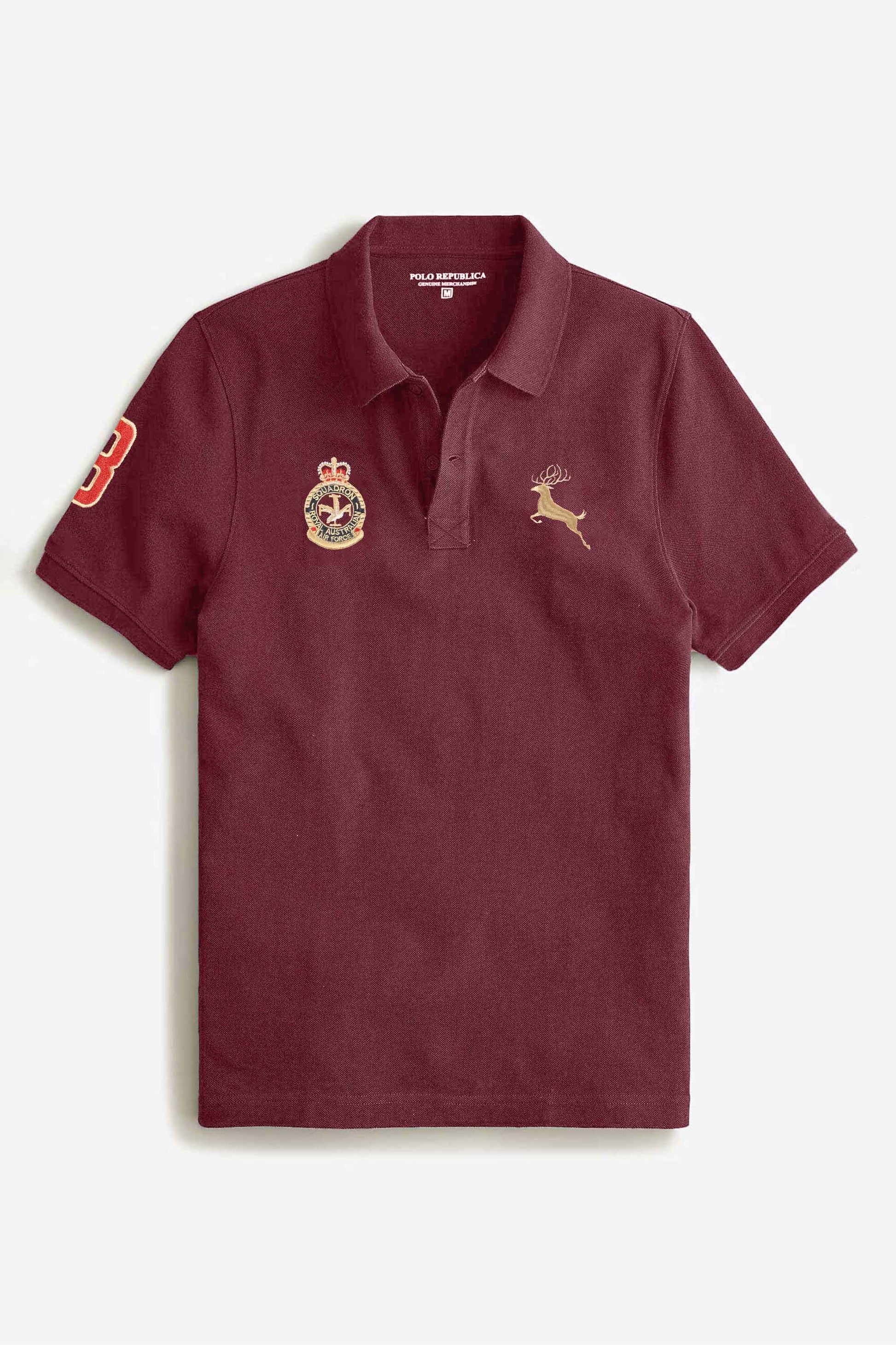 Polo Republica Men's Moose Crest & 8 Embroidered Short Sleeve Polo Shirt