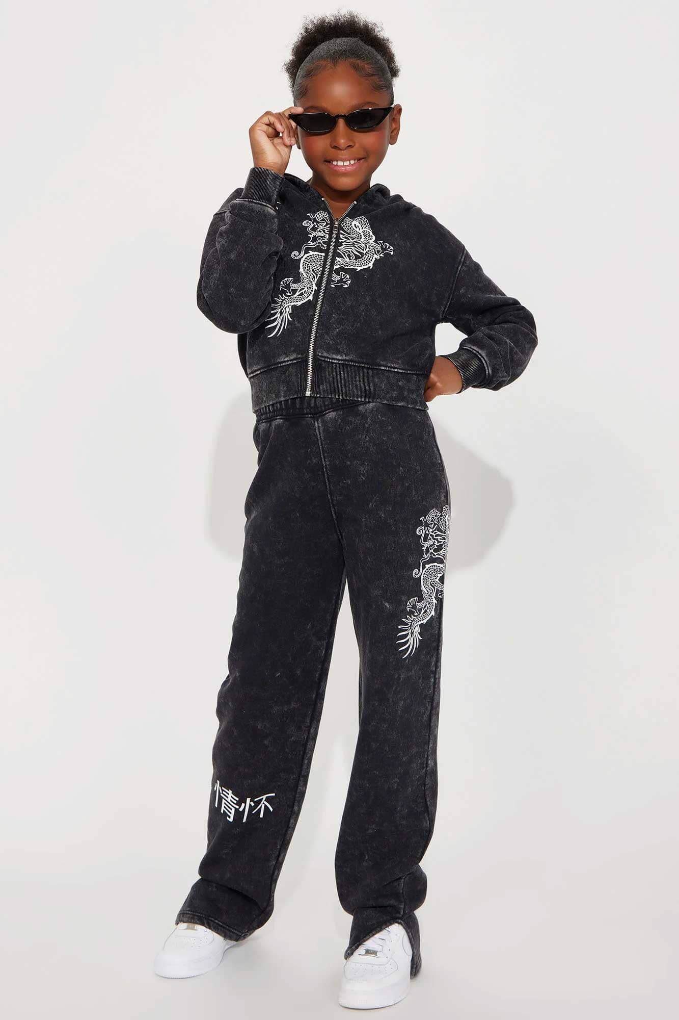 NK Girl's Acid Wash Dragon Zipper Hoodie