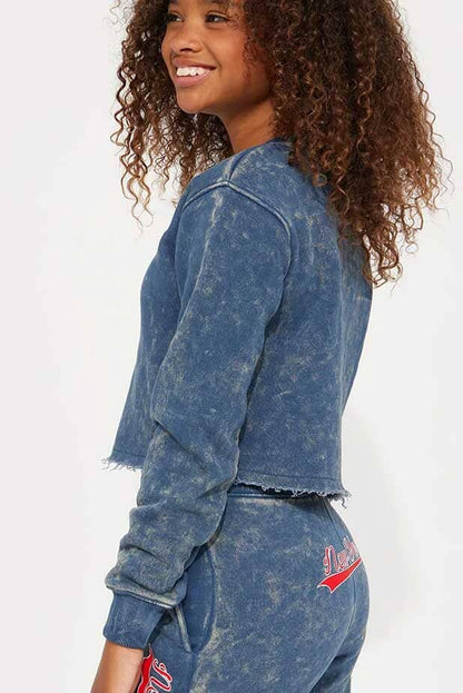 NK Girl's Acid Wash Crop Top Sweatshirt