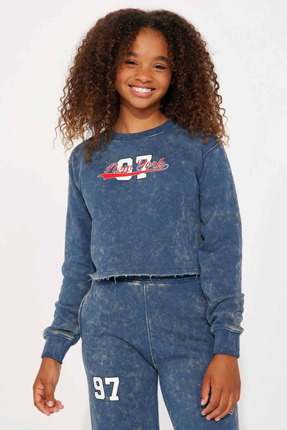 NK Girl's Acid Wash Crop Top Sweatshirt