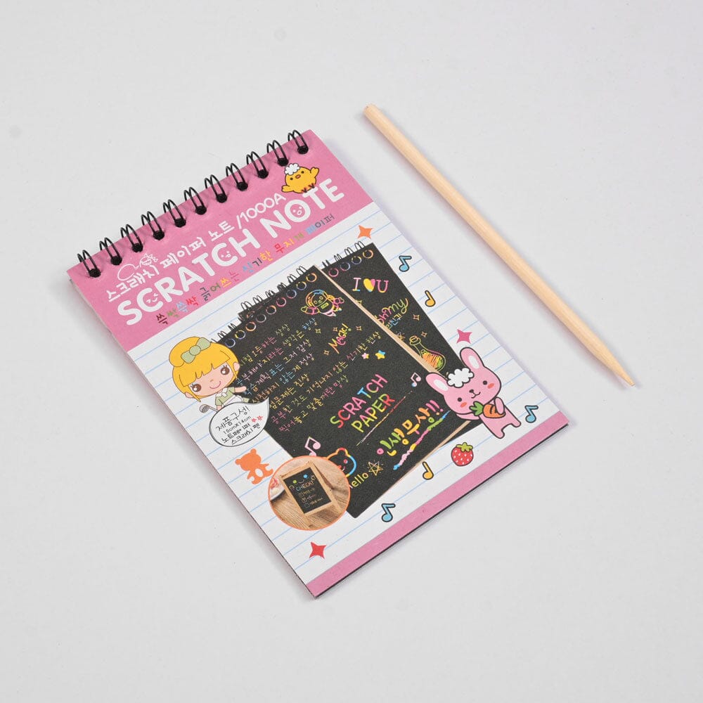 Kid's Mini Scratch Paper Note Book With Pencil Stick Book SRL Pink 