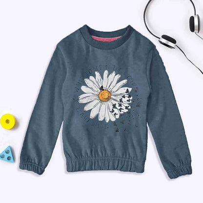 Lyallpur Girl's Sun Flower Printed Terry Sweat Shirt Girl's Sweat Shirt LFS Powder Blue & White 2 Years 