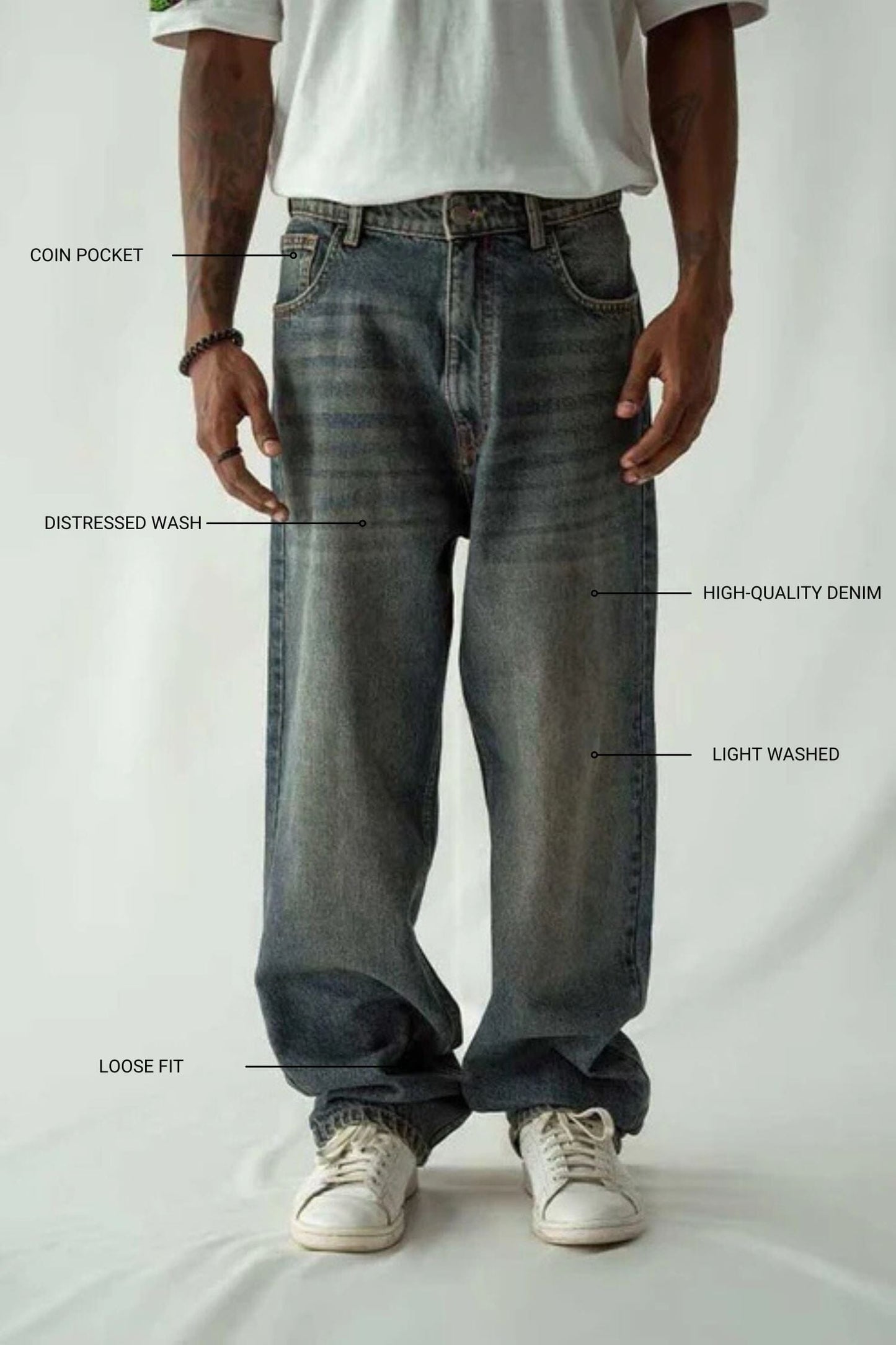 Cut Label Men's Light Washed Loose Fit Denim Pants