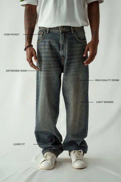 Cut Label Men's Light Washed Loose Fit Denim Pants