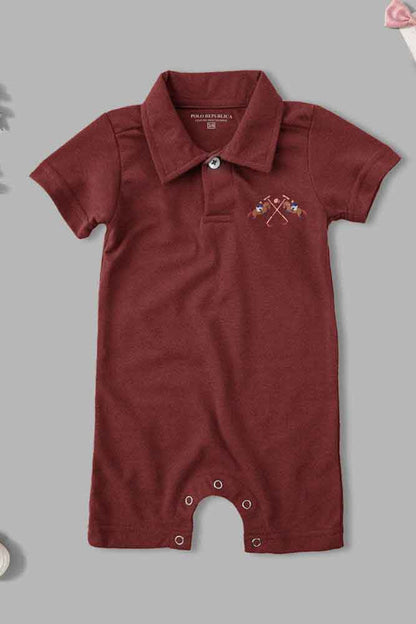 Polo Republica Double Pony Printed Design Short Sleeve Baby Romper Romper Polo Republica Maroon 0-3 Months 