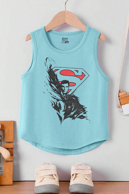 Junior Boy's Superman Printed Tank Top Boy's Tee Shirt SZK Sky 3-4 Years 