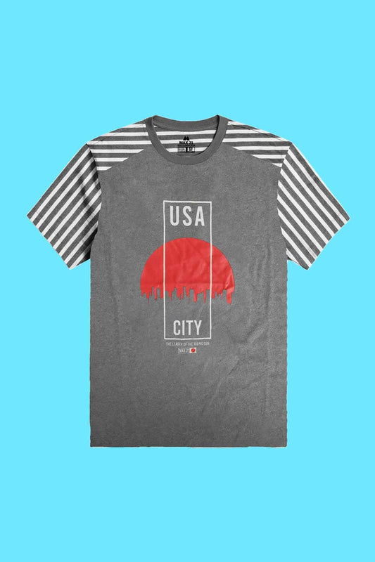 Max 21 Men's USA City Printed Stripes Style Short Sleeve Tee Shirt