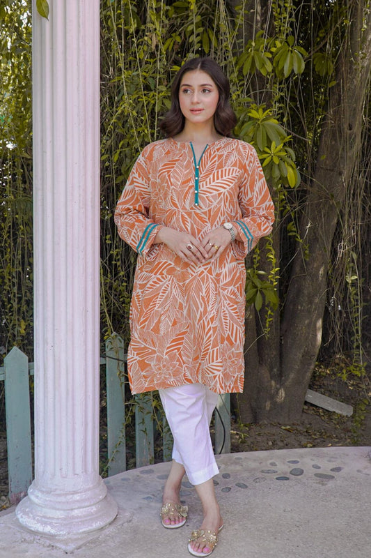 East West By Polo Republica Women’s Leaves Printed Lawn Shirt Women's Kurti East West 