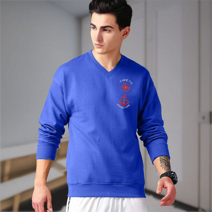 Polo Republica Men's Time To Adventure Embroidered V-Neck Sweat Shirt Men's Sweat Shirt Polo Republica Royal S 