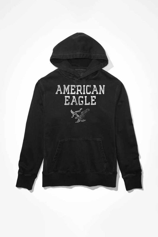 American Eagle Unisex Logo Printed Terry Pullover Hoodie Unisex Pullover Hoodie HAS Apparel Graphite XS 