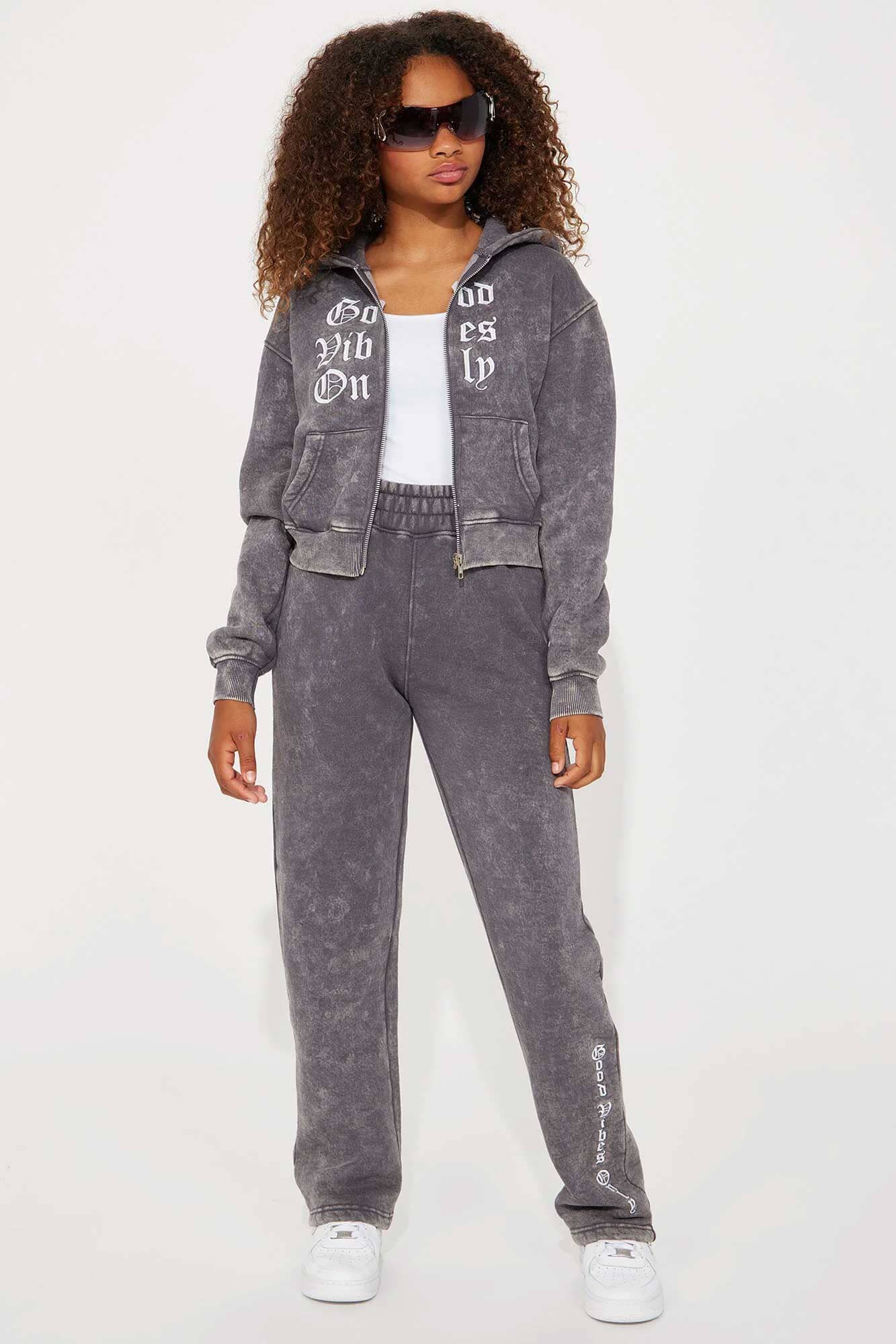 NK Girl's Good Vibes Only Acid Wash Fleece Trouser