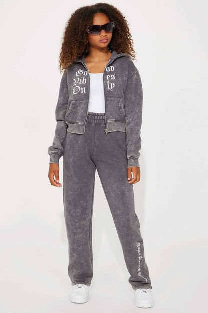 NK Girl's Good Vibes Only Acid Wash Fleece Trouser