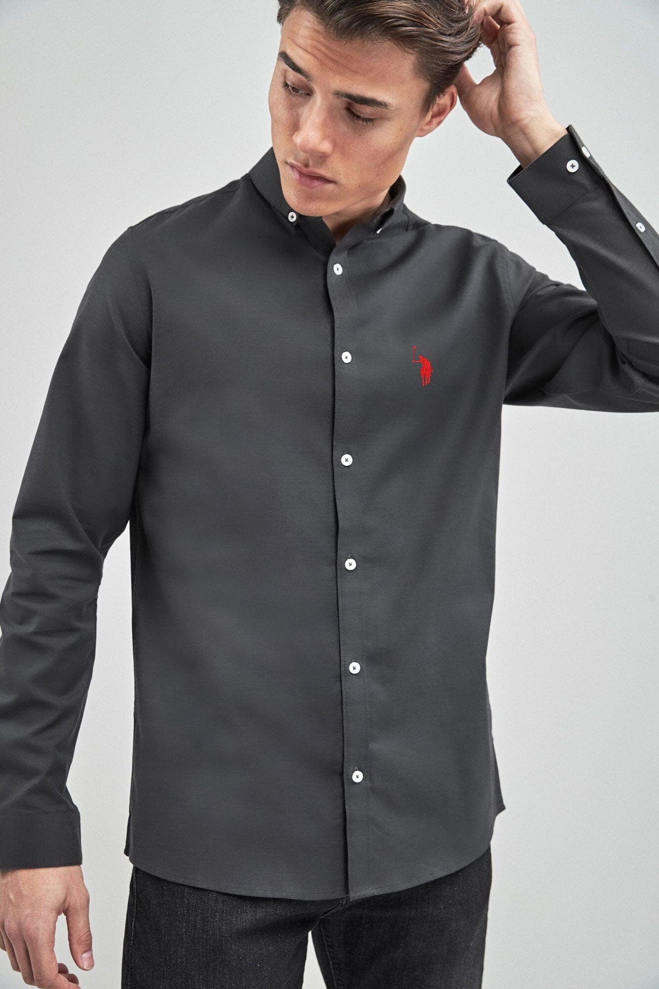 Polo Republica Men's Signature Pony Embroidered Solid Casual Shirt Men's Casual Shirt Polo Republica Dark Grey S 