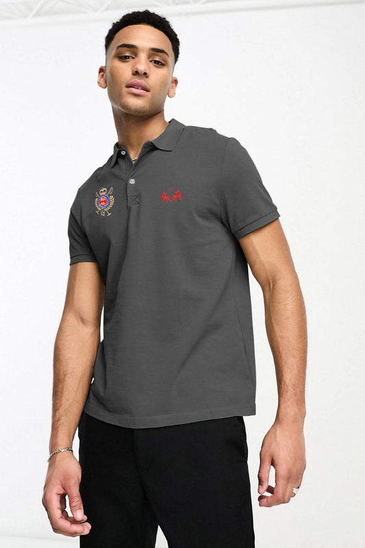 Polo Republica Men's Double Pony & Crest Embroidered Polo Shirt Men's Polo Shirt Polo Republica Graphite S 