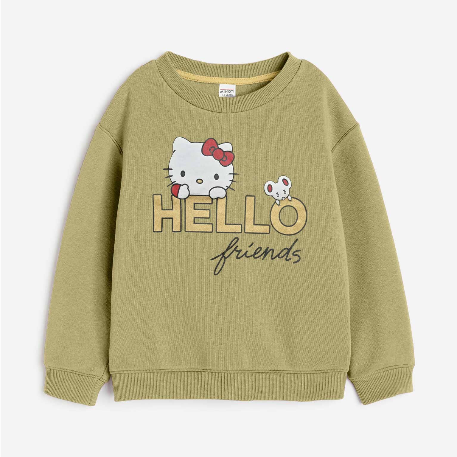 Minoti Kid's Hello Kitty Fleece Sweat Shirt Kid's Sweat Shirt ZBC Olive 1-2 Years 