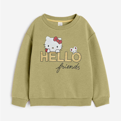 Minoti Kid's Hello Kitty Fleece Sweat Shirt Kid's Sweat Shirt ZBC Olive 1-2 Years 