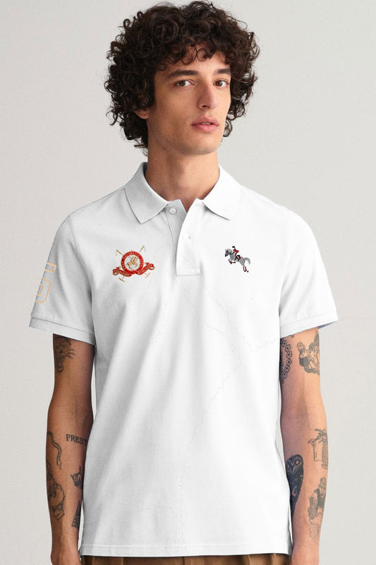 Polo Republica Men's Horse Rider & 5 Embroidered Short Sleeve Polo Shirt Men's Polo Shirt Polo Republica White S 