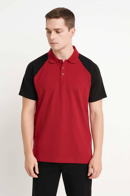 Men's Contrast Raglan Sleeve Polo Shirt