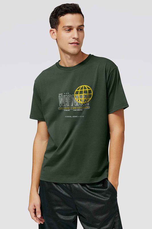 Polo Republica Men's Warning Cause Printed Crew Neck Tee Shirt