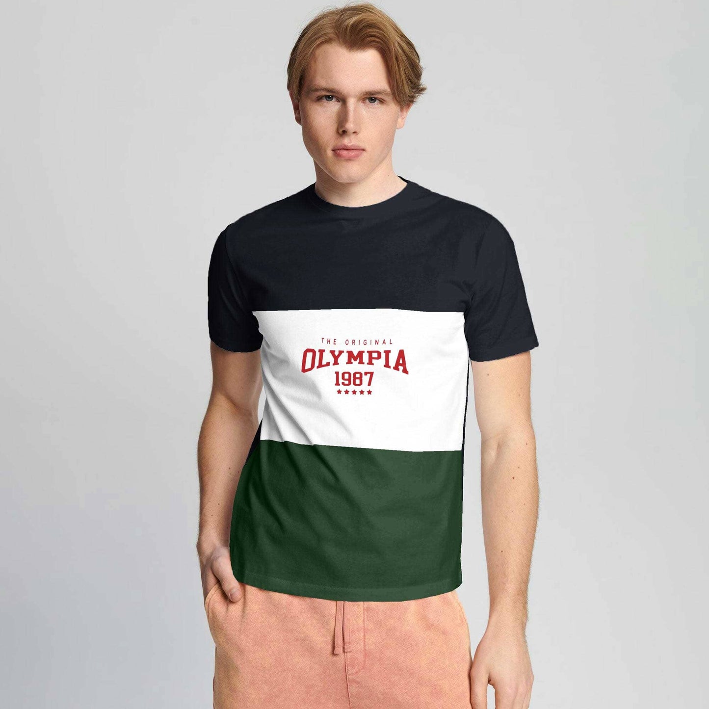 Polo Republica Men's Olympia Printed Contrast Panel Tee Shirt Men's Tee Shirt Polo Republica Navy & Bottle Green S 